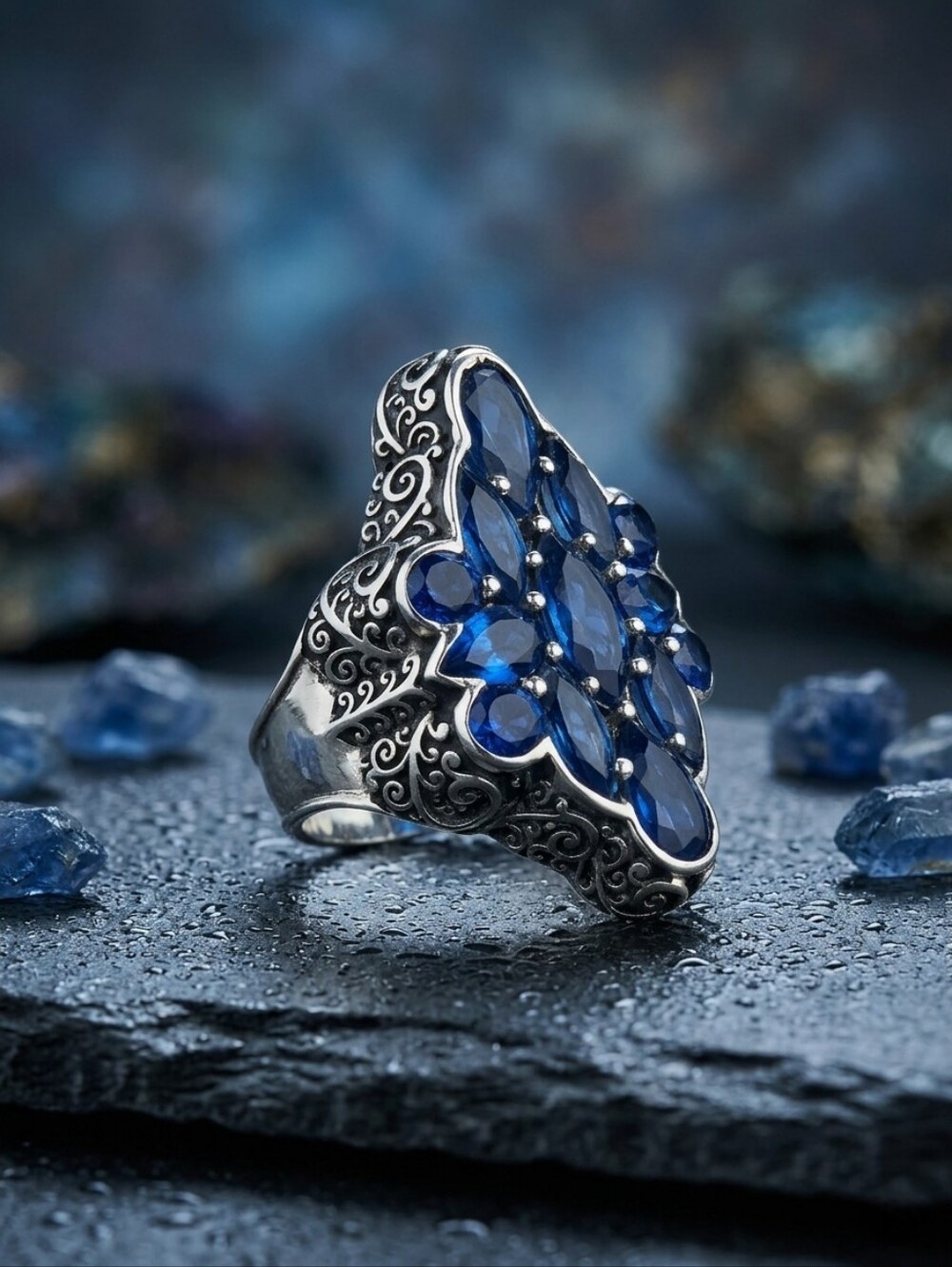Sajen Quartz Doublet Celestial Blue Ring in Platinum Over Sterling Silver 7 CTW